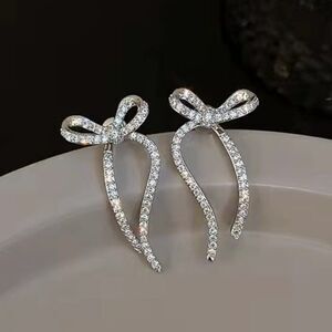 Crystal Bow Earrings in Silver